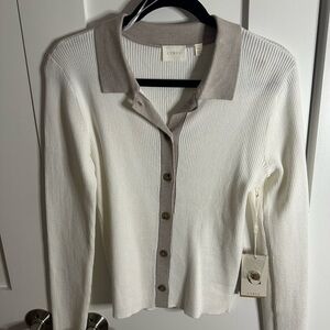 Cyrus Cream and Tan Button-Up Cardigan
